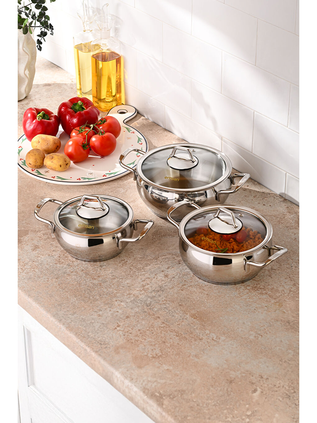 Gri Cemre İndüksiyon Tabanlı 6 Parça Midi Paslanmaz Çelik Tencere Seti-2