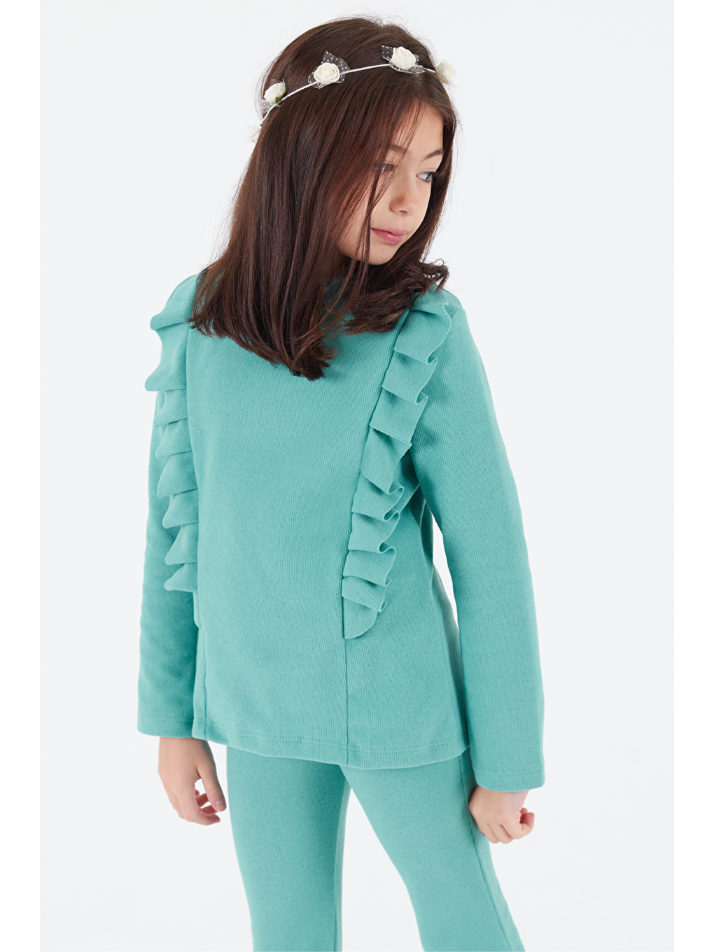 Yeşil Kız Çocuk İspanyol Paça Fırfırlı Takım 14637-3