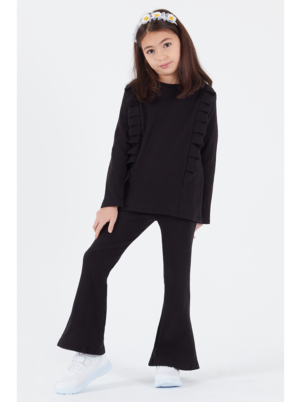 Siyah Kız Çocuk İspanyol Paça Fırfırlı Takım 14637-4
