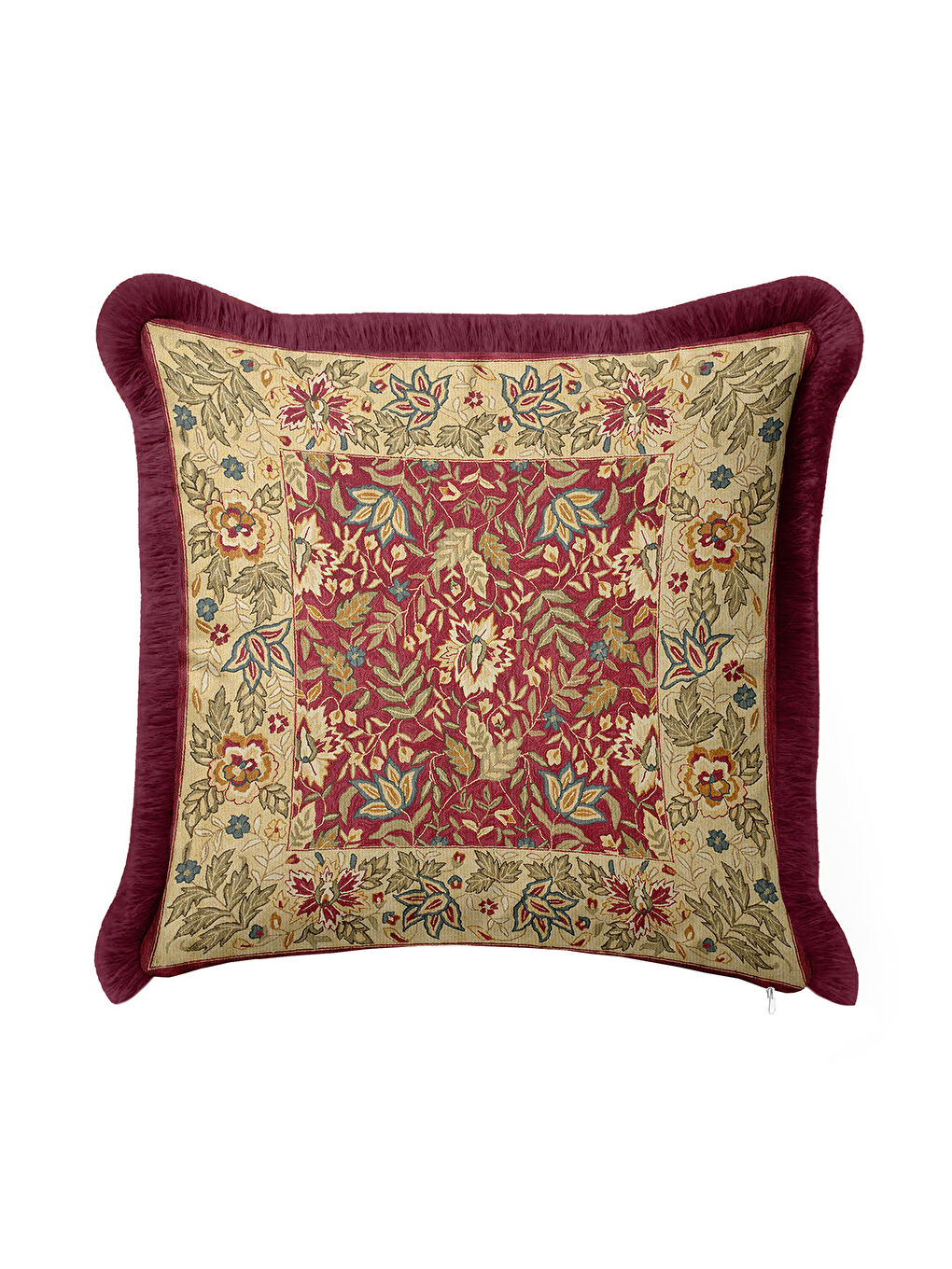 Karışık Barok Saçaklı Yastık Kılıfı - Klasik Vintage Rustik Kırmızı Altın Püsküllü Kırlent Kılıfı-4