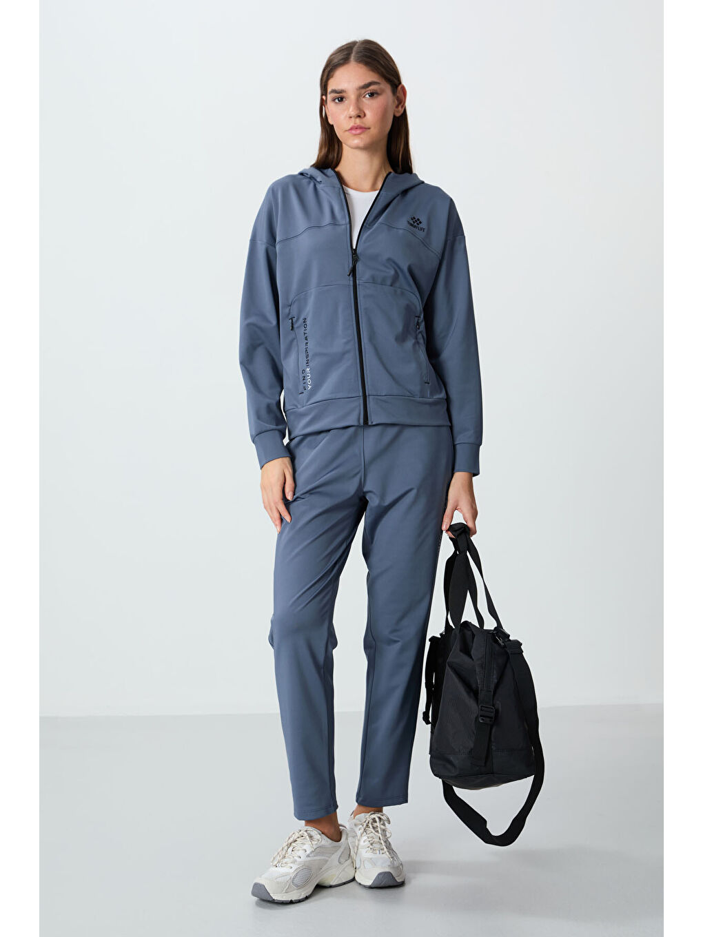 Petrol Kapüşonlu Gizli Cep Detaylı Standart Kalıp Kadın Eşofman Takımı - 95306-1