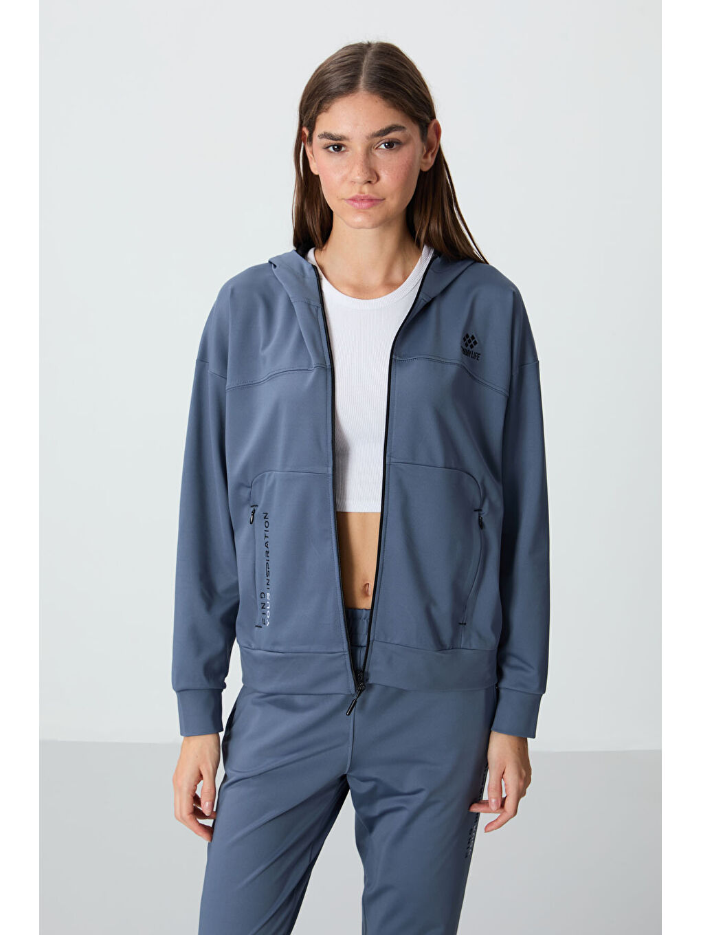Petrol Kapüşonlu Gizli Cep Detaylı Standart Kalıp Kadın Eşofman Takımı - 95306-2