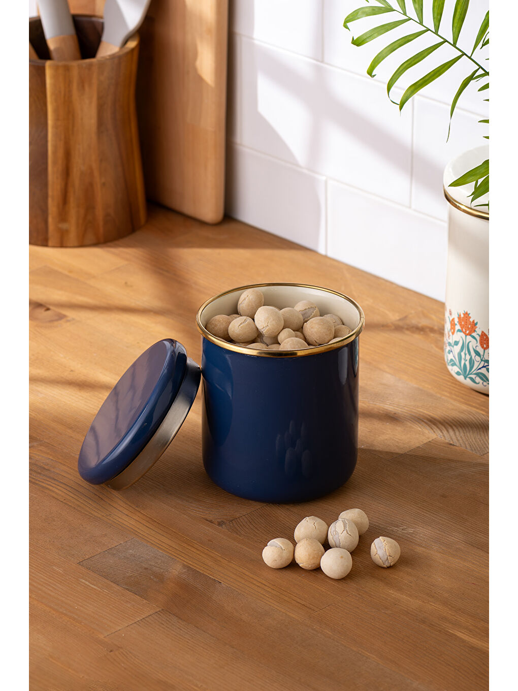 Lacivert Hasbahçe Orta Boy Emaye Kavanoz-2