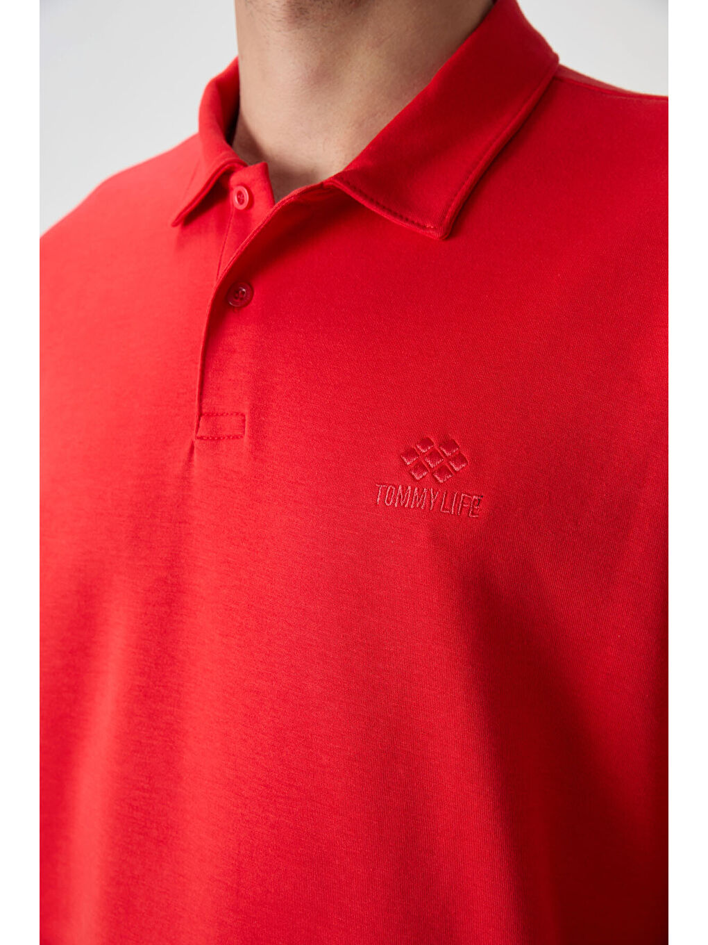 Kırmızı Pamuklu Kalın Yumuşak Dokulu  Fit Basic Polo Yaka Erkek Tişört-2