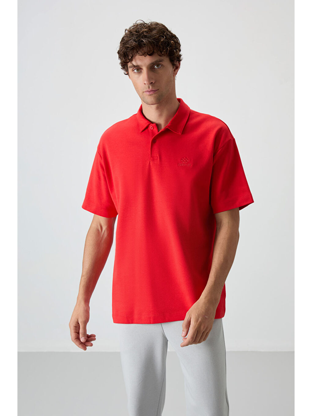 Kırmızı Pamuklu Kalın Yumuşak Dokulu  Fit Basic Polo Yaka Erkek Tişört-3