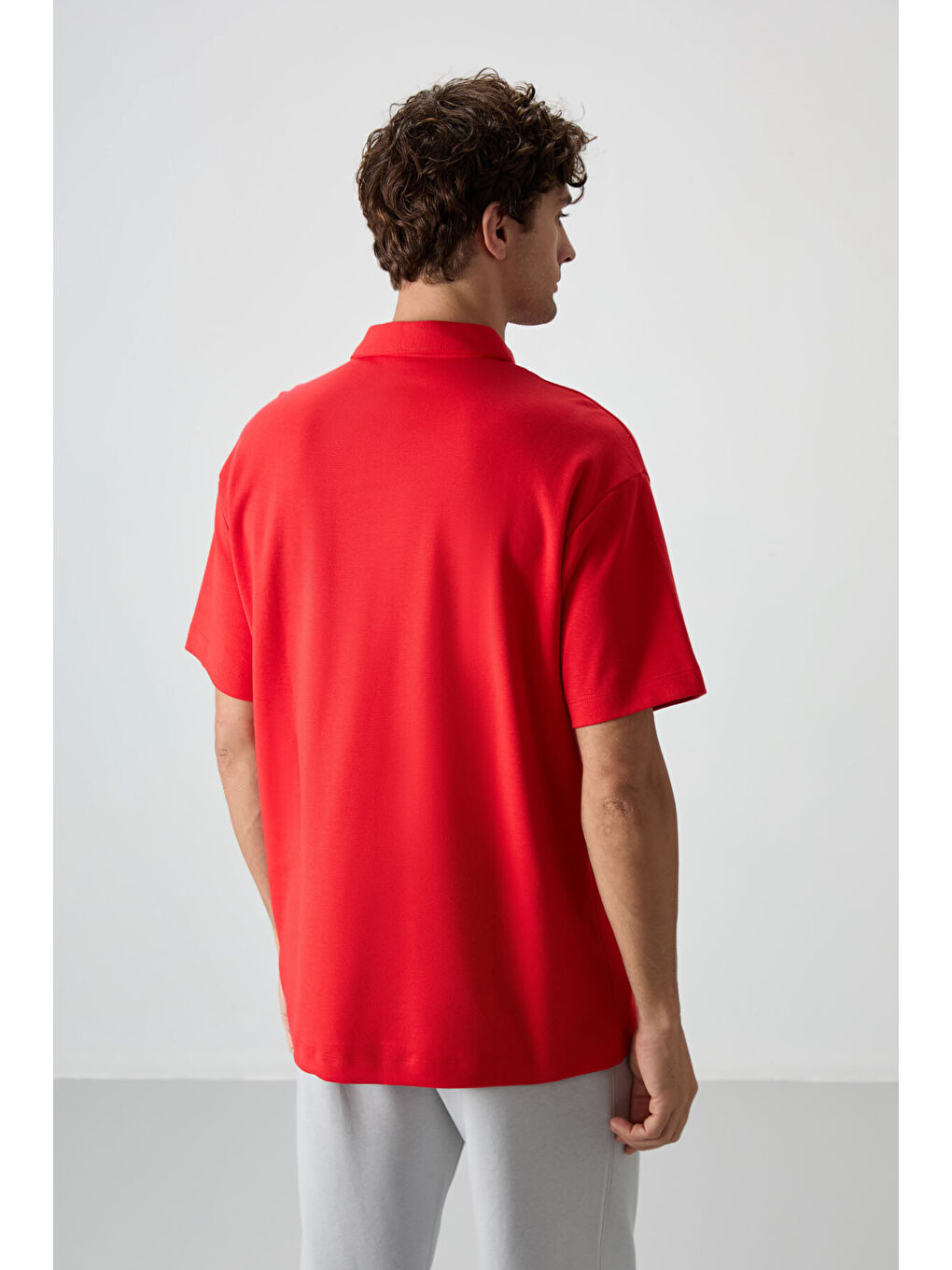 Kırmızı Pamuklu Kalın Yumuşak Dokulu  Fit Basic Polo Yaka Erkek Tişört-4