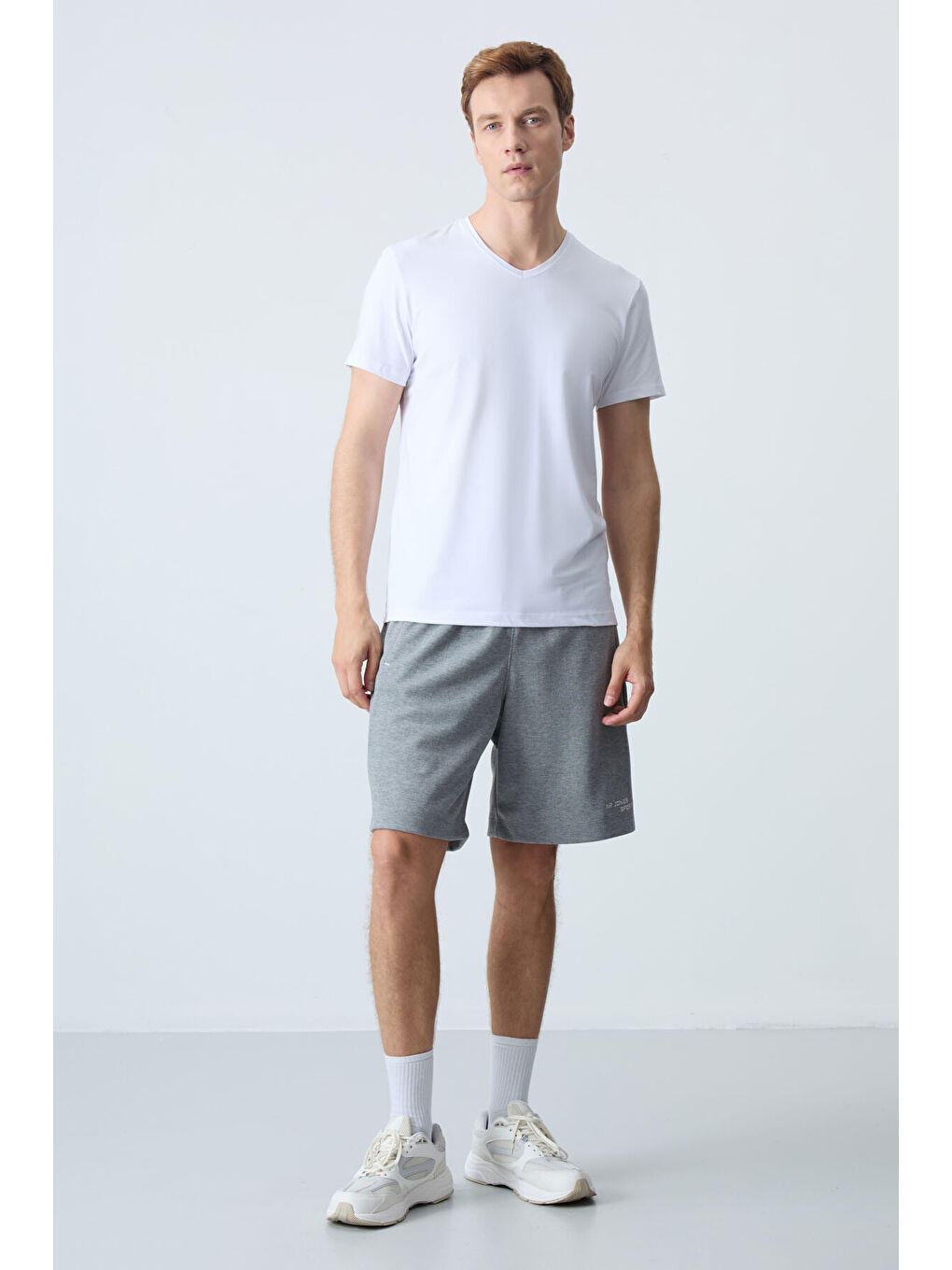 Gri Melanj Pamuklu Kalın Yumuşak Dokulu Standart Fit Basic Erkek Şort  - 81276