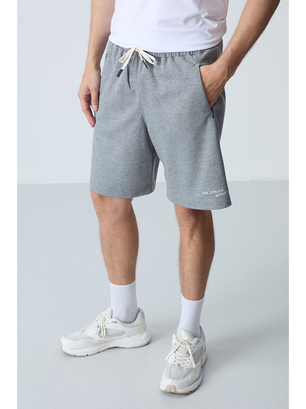 Gri Melanj Pamuklu Kalın Yumuşak Dokulu Standart Fit Basic Erkek Şort  - 81276-1