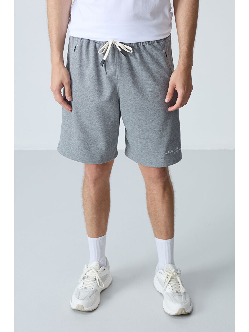 Gri Melanj Pamuklu Kalın Yumuşak Dokulu Standart Fit Basic Erkek Şort  - 81276-3