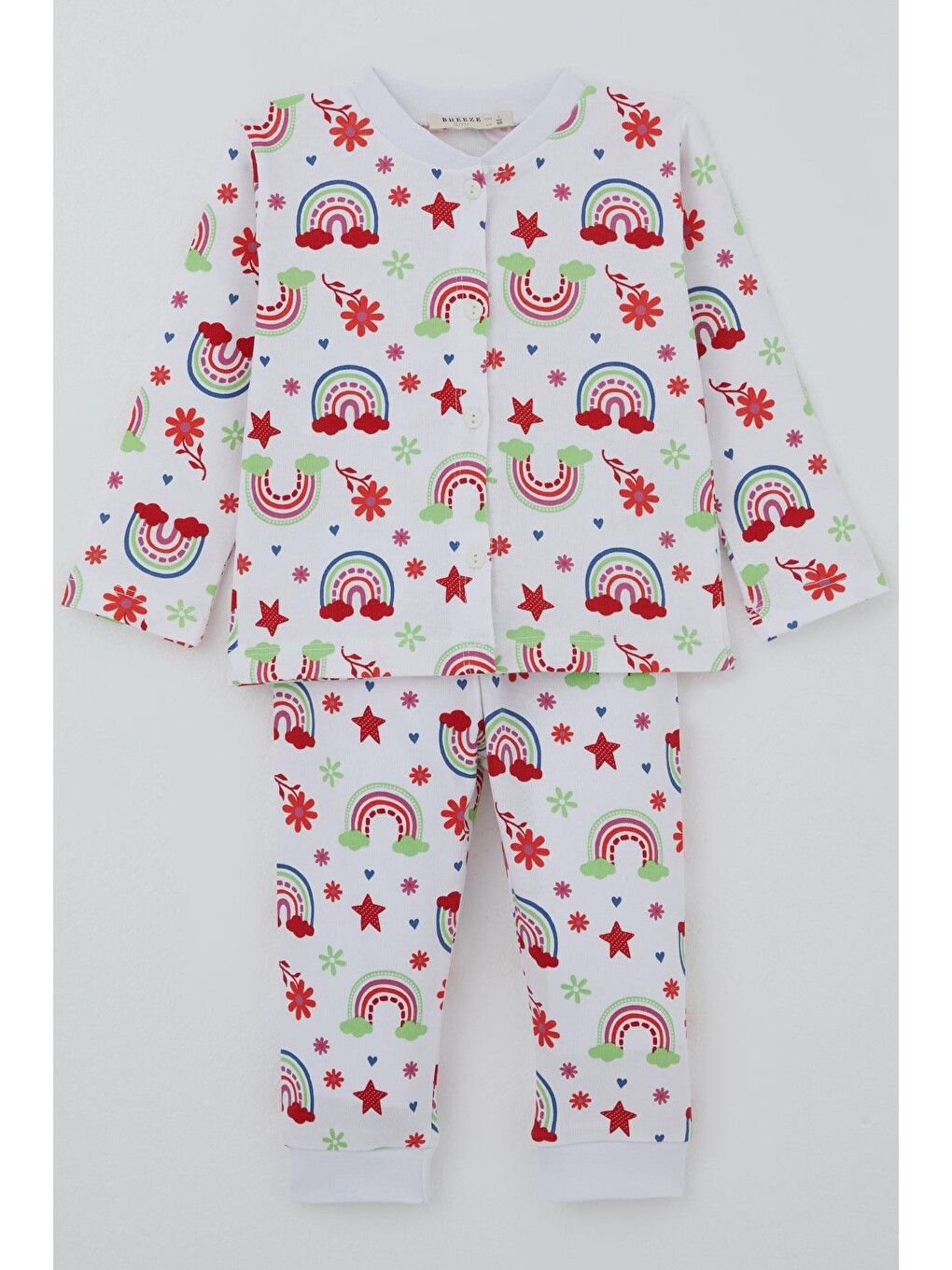 Kız Bebek Pijama Takımı Masalı Çiçek Desenli Beyaz (4-9 Ay)