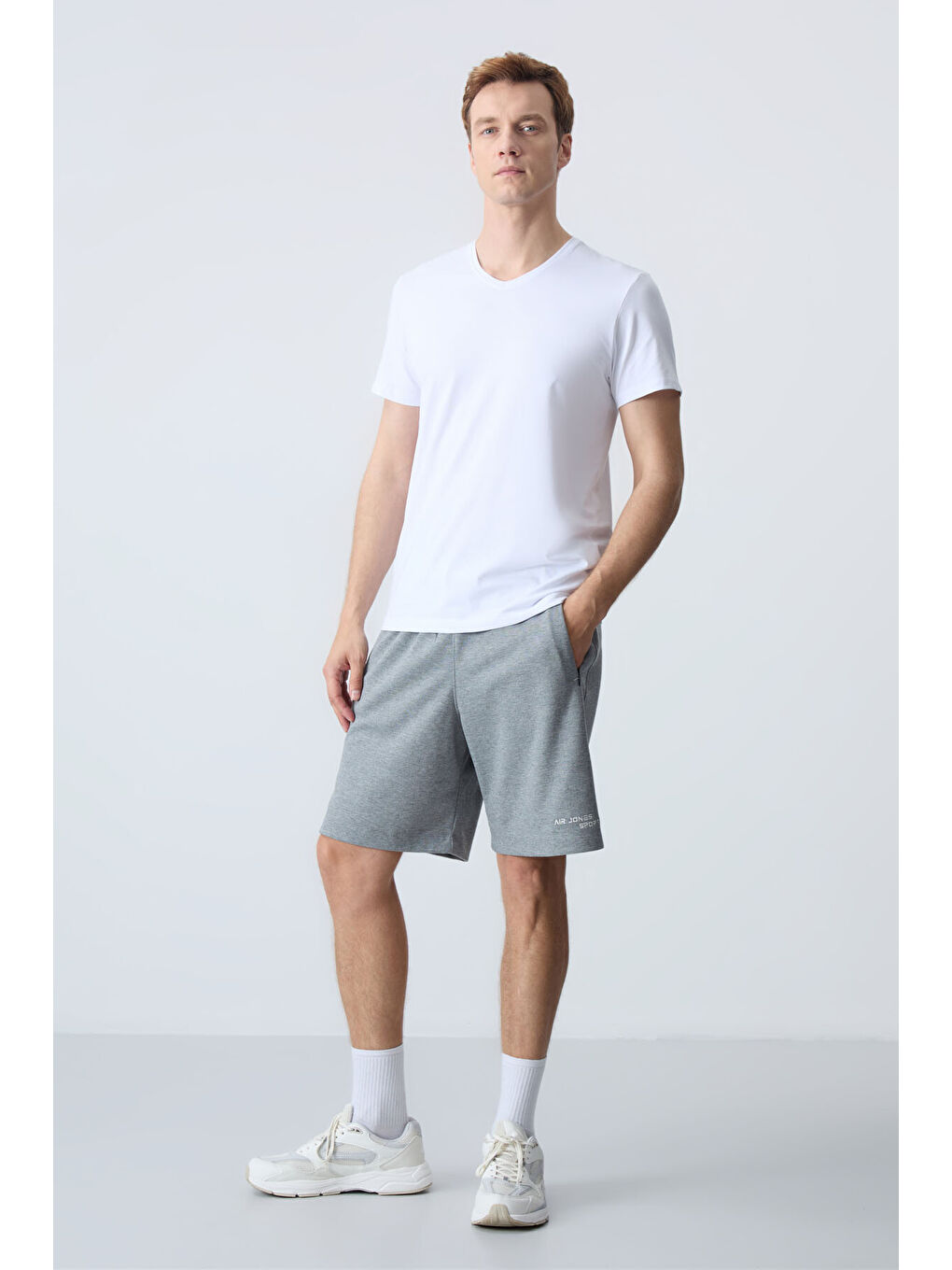 Gri Melanj Pamuklu Kalın Yumuşak Dokulu Standart Fit Basic Erkek Şort  - 81276-4