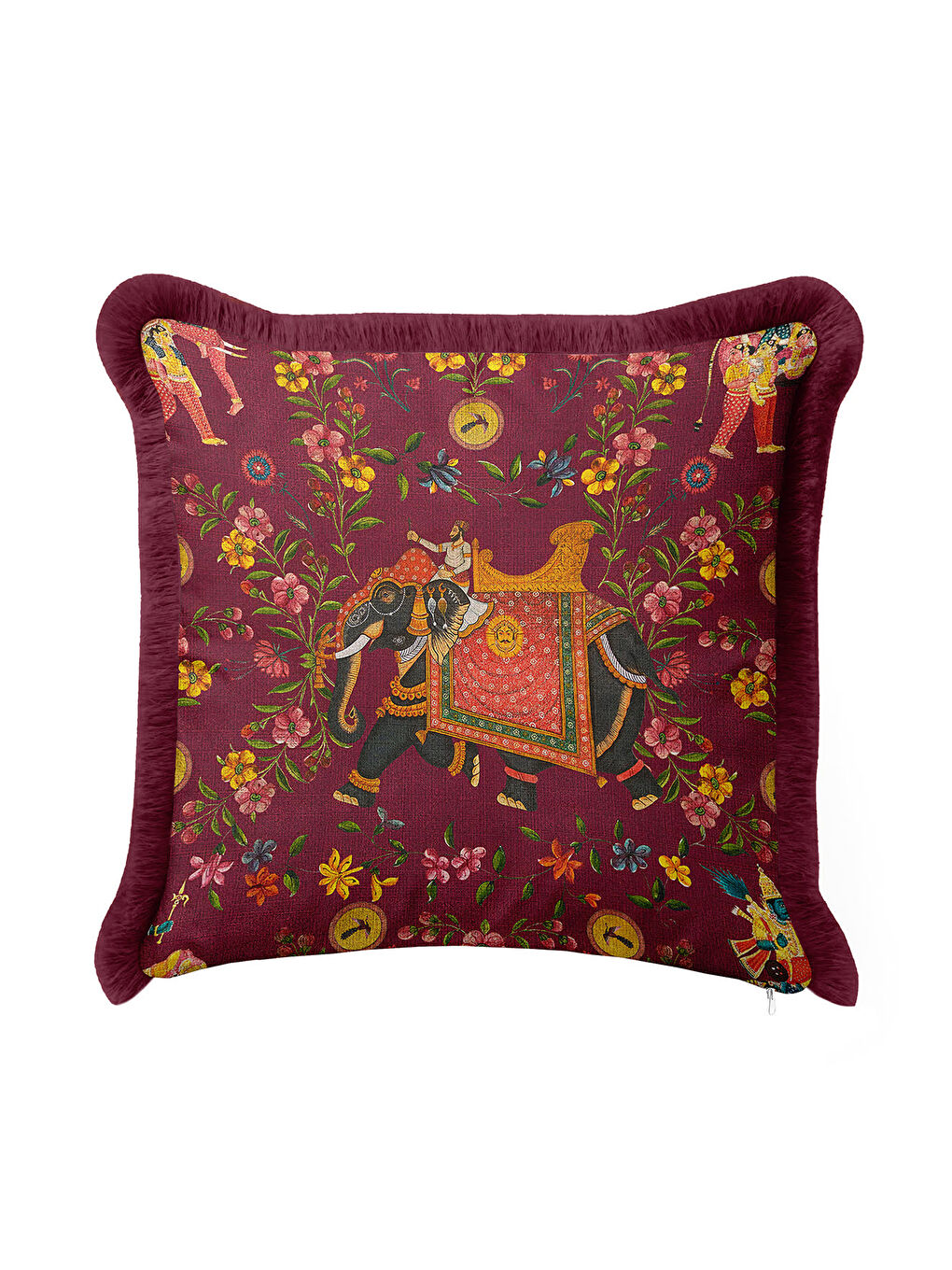 Karışık Saray Esintili Saçaklı Yastık Kılıfı - Hint Motifli Bohem Bordo Altın Renkli Püsküllü Kırlent Kılıfı-3