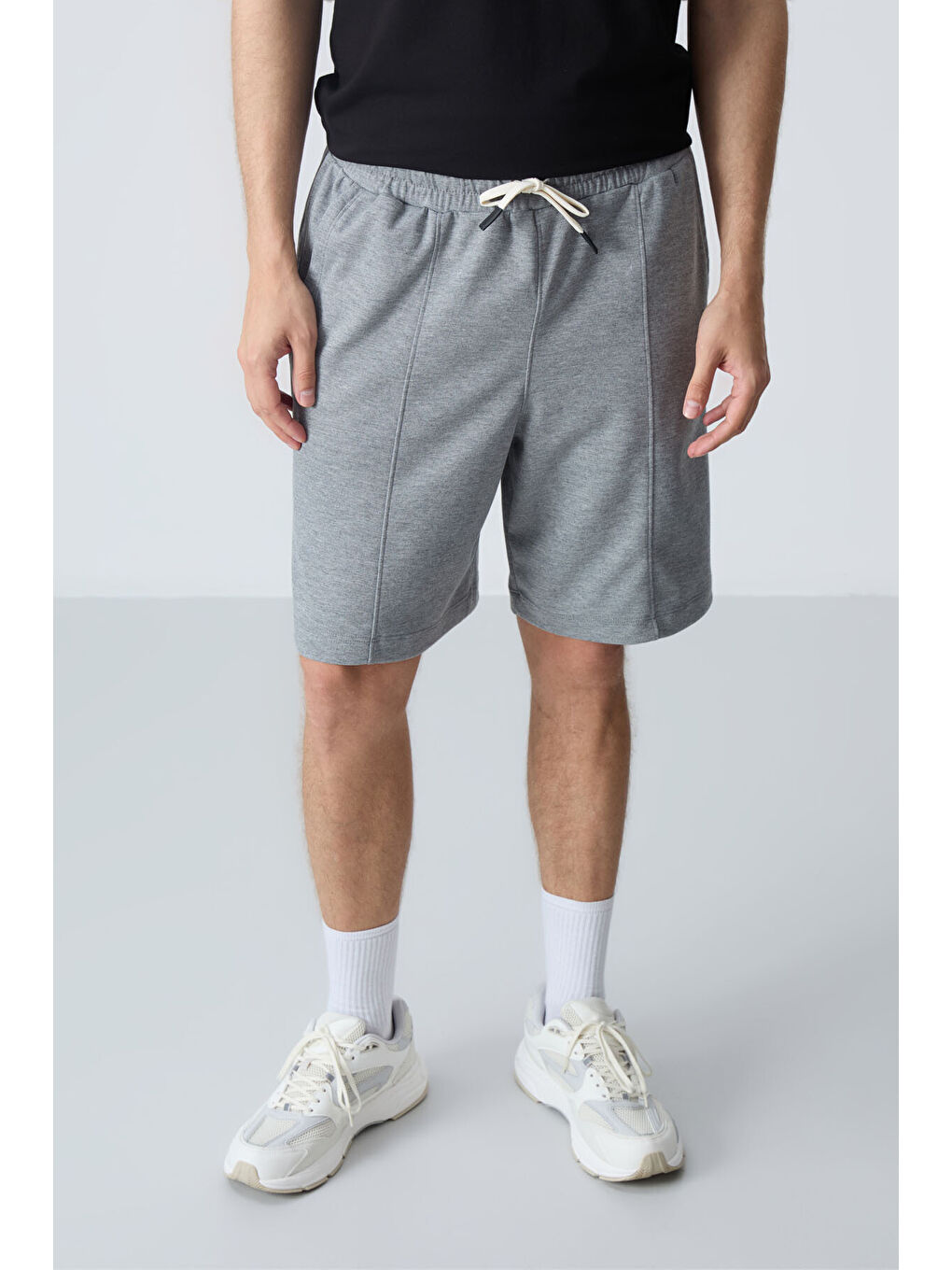 Gri Melanj Pamuklu Kalın Yumuşak Dokulu Standart Fit Basic Erkek Şort  - 81277