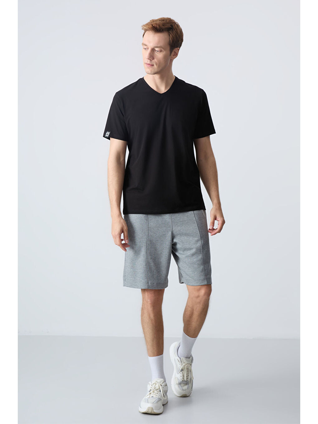 Gri Melanj Pamuklu Kalın Yumuşak Dokulu Standart Fit Basic Erkek Şort  - 81277-1