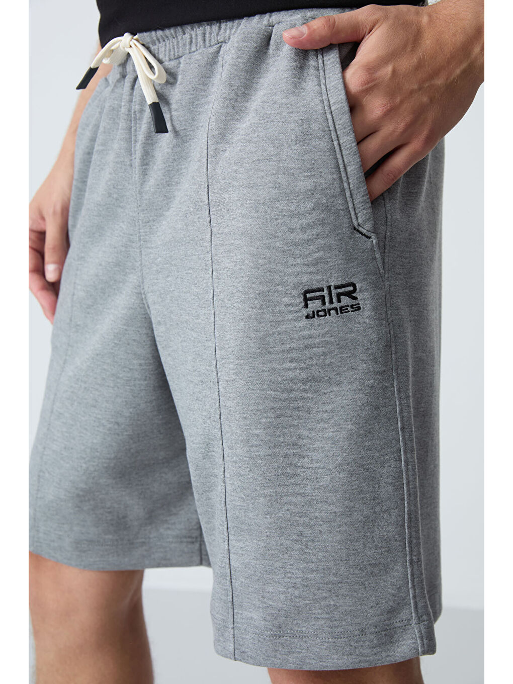 Gri Melanj Pamuklu Kalın Yumuşak Dokulu Standart Fit Basic Erkek Şort  - 81277-2