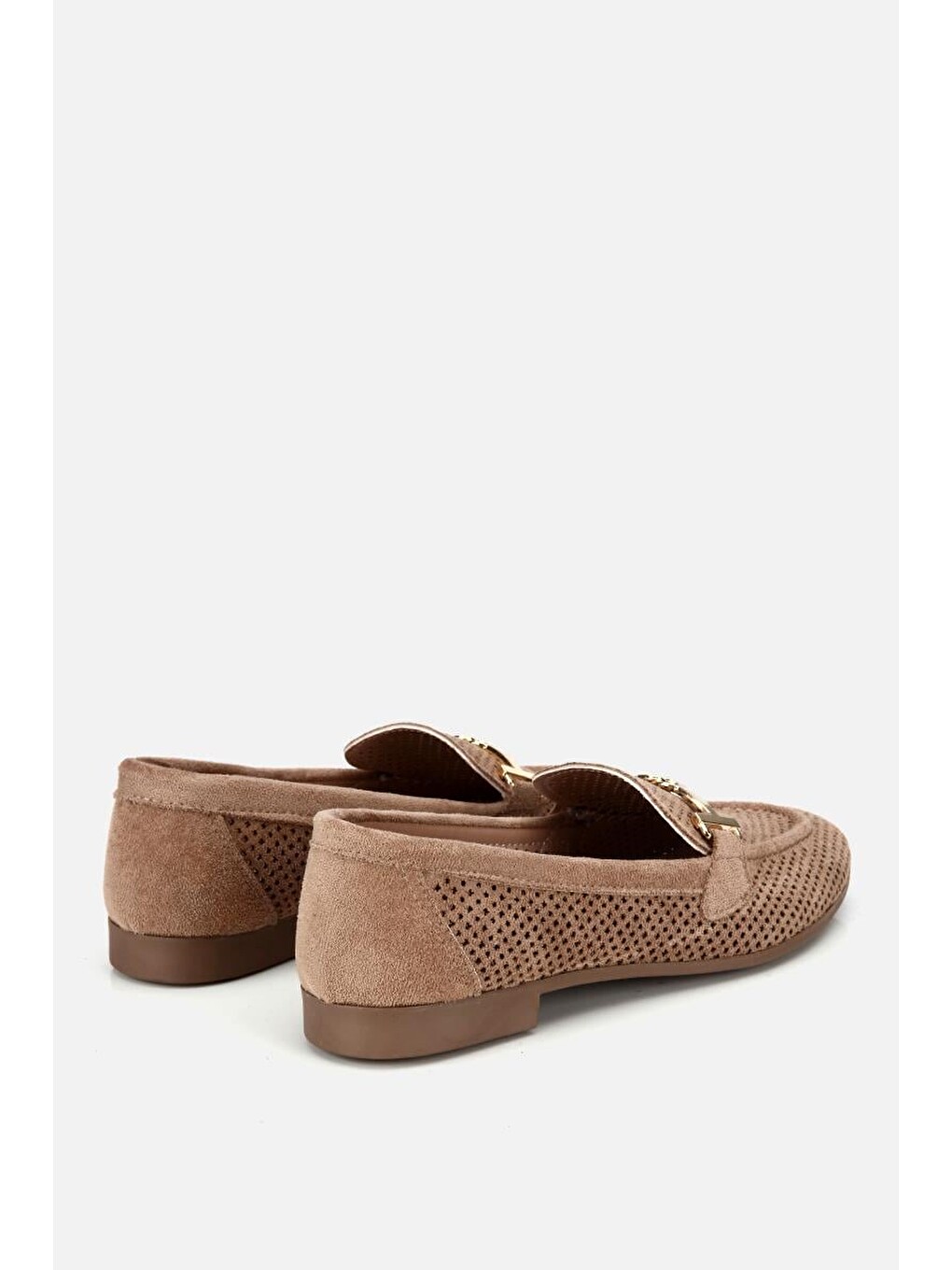 Bej Kadın Vizon Süet Tokalı Zımba Detaylı Loafer-2