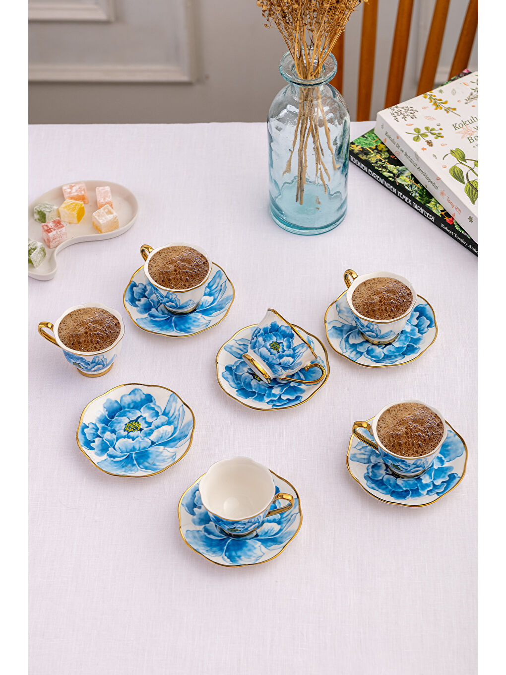 Mavi Dora 6 Kişilik Kahve Fincan Takımı 80 ml-2