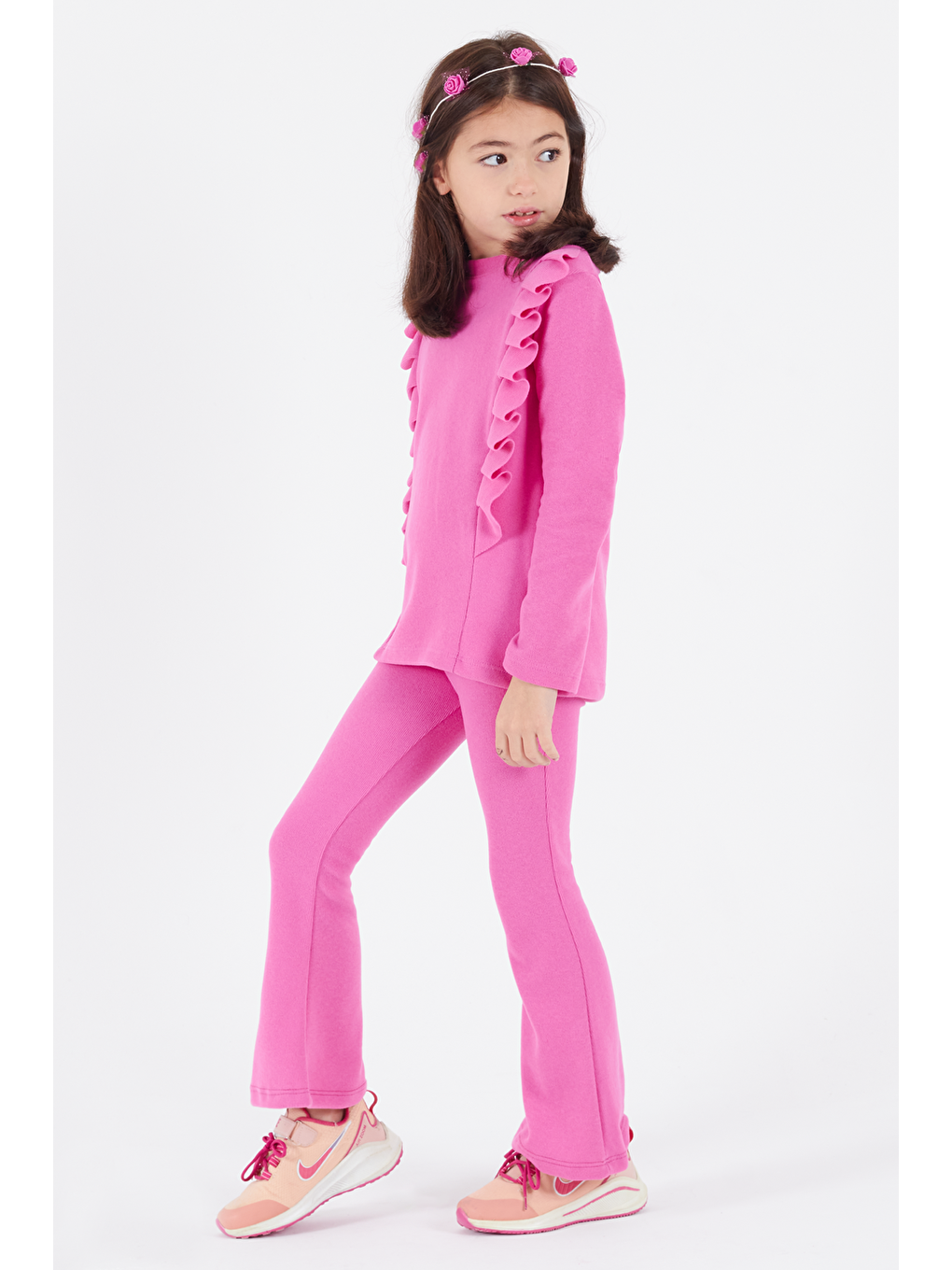 Pembe Kız Çocuk İspanyol Paça Fırfırlı Takım 14637