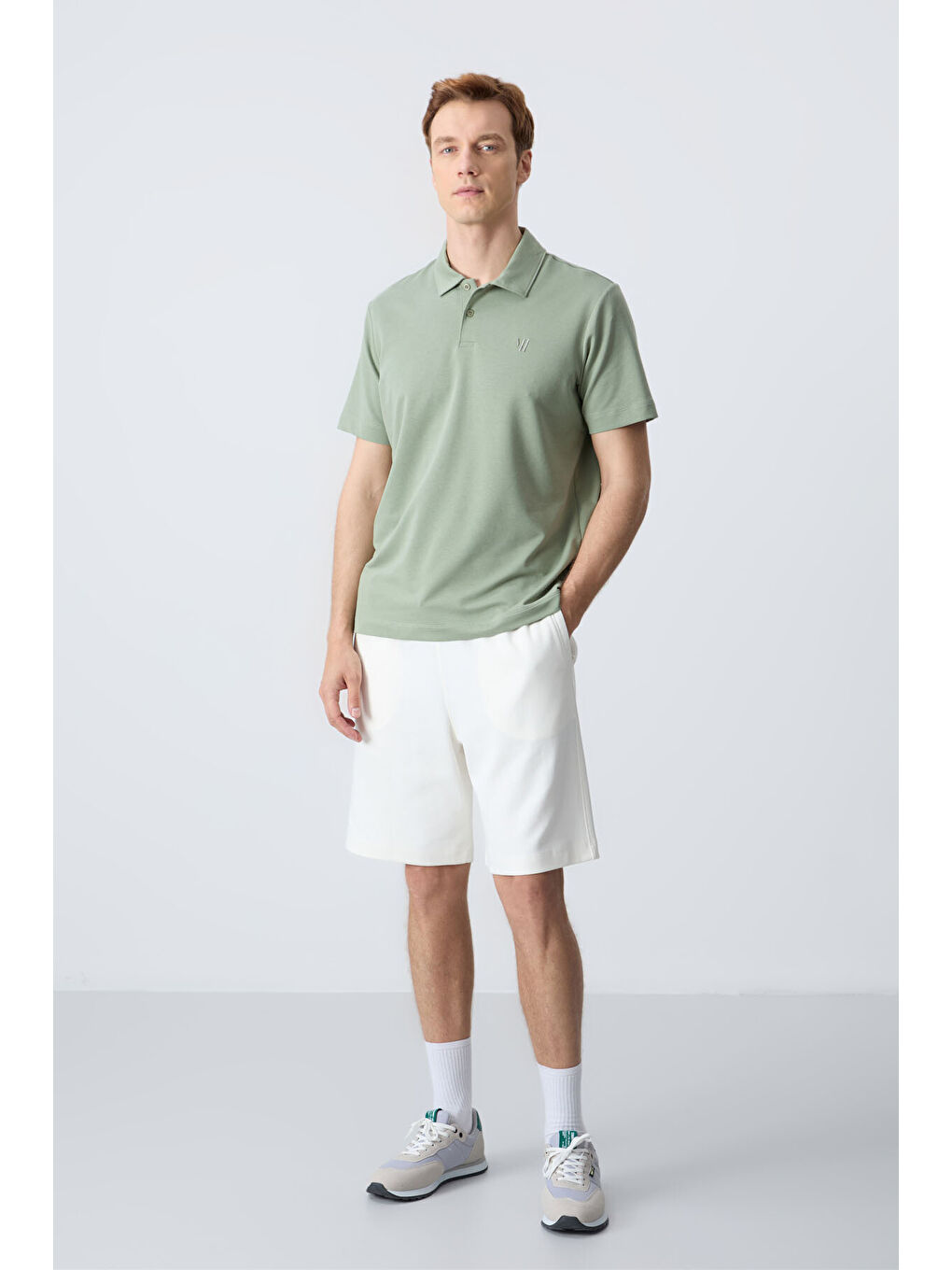 Ekru Pamuklu Kalın Yumuşak Dokulu Standart Fit Basic Erkek Şort  - 81275-1