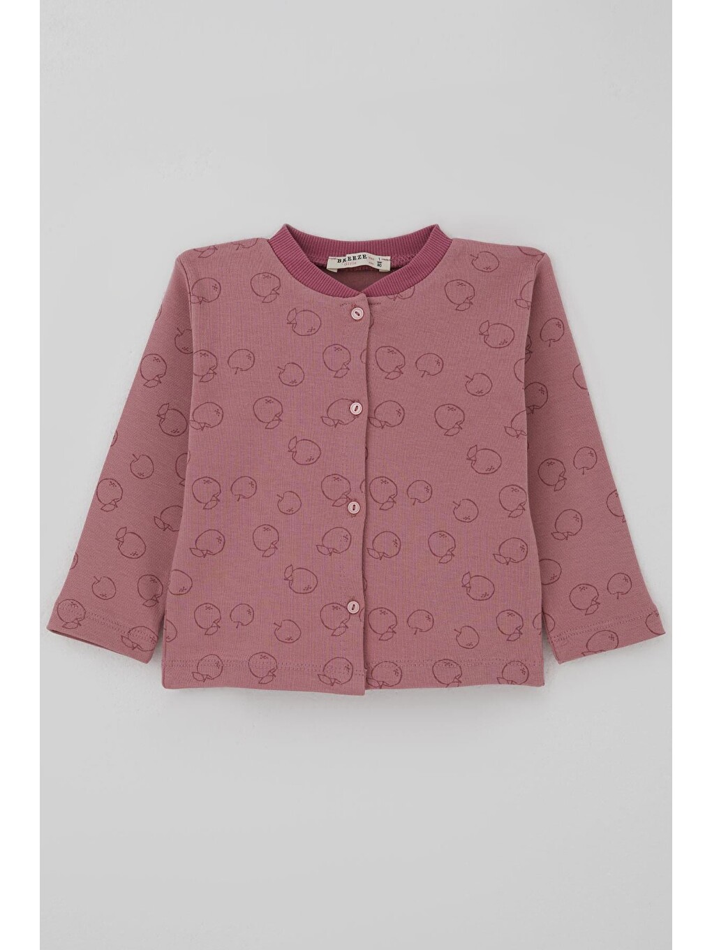 Pembe Kız Bebek Pijama Takımı Önden Düğmeli Elma Desenli Gülkurusu (4 Ay-1 Yaş)-1