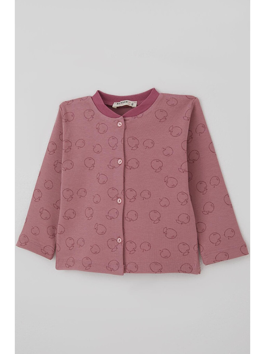 Pembe Kız Bebek Pijama Takımı Önden Düğmeli Elma Desenli Gülkurusu (4 Ay-1 Yaş)-5