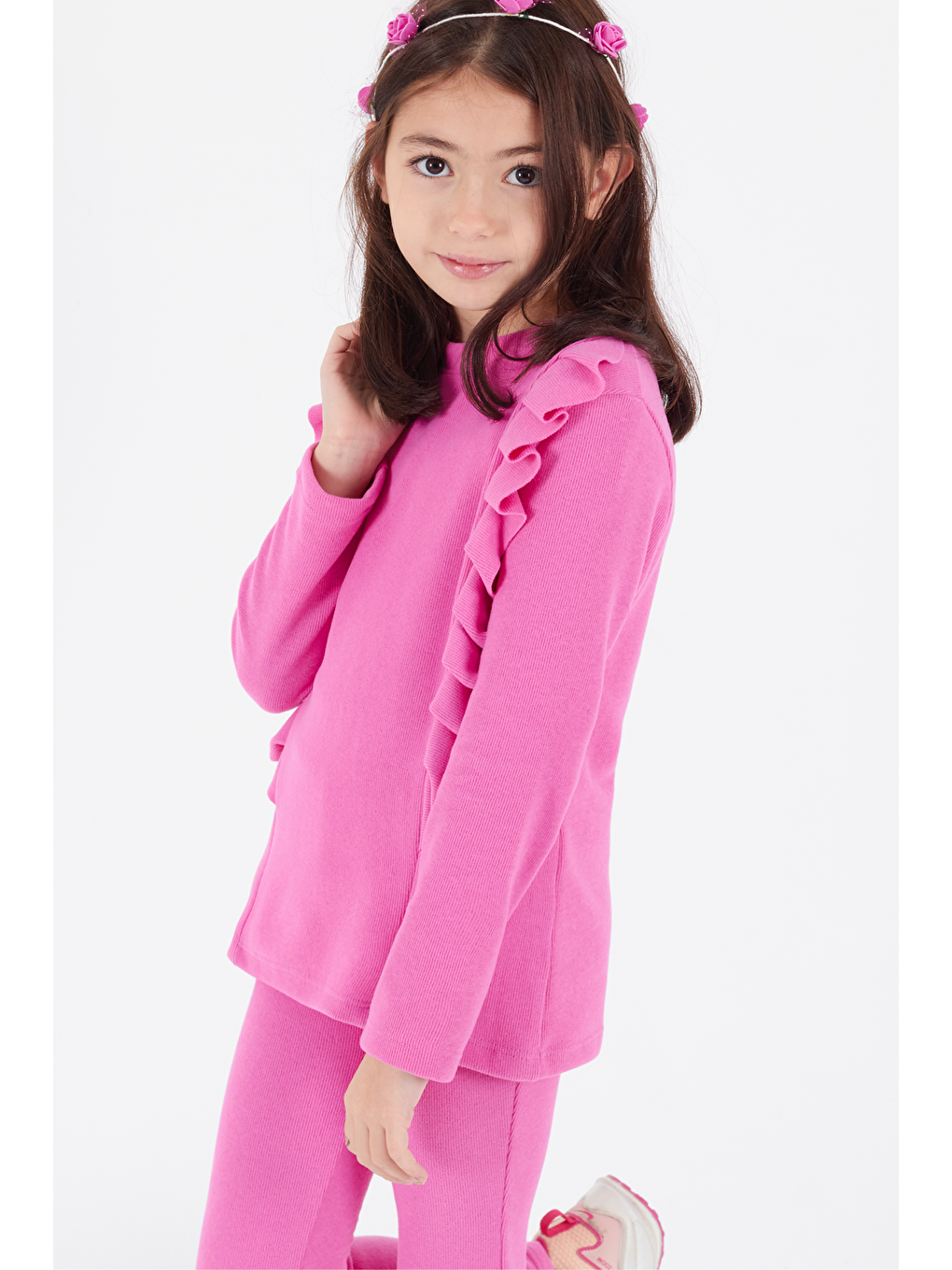 Pembe Kız Çocuk İspanyol Paça Fırfırlı Takım 14637-1