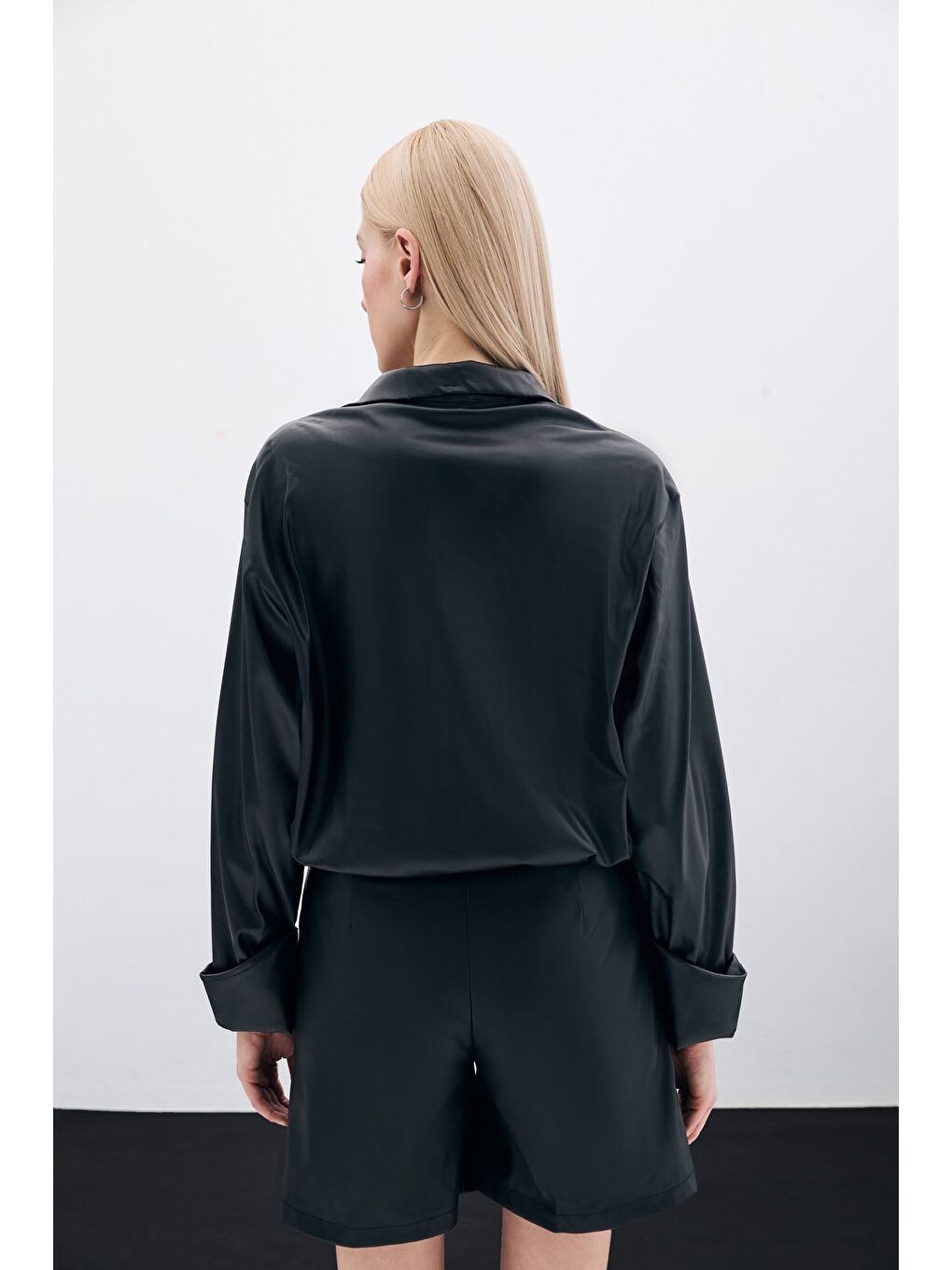 Büzgülü Deri Bluz - Siyah-5