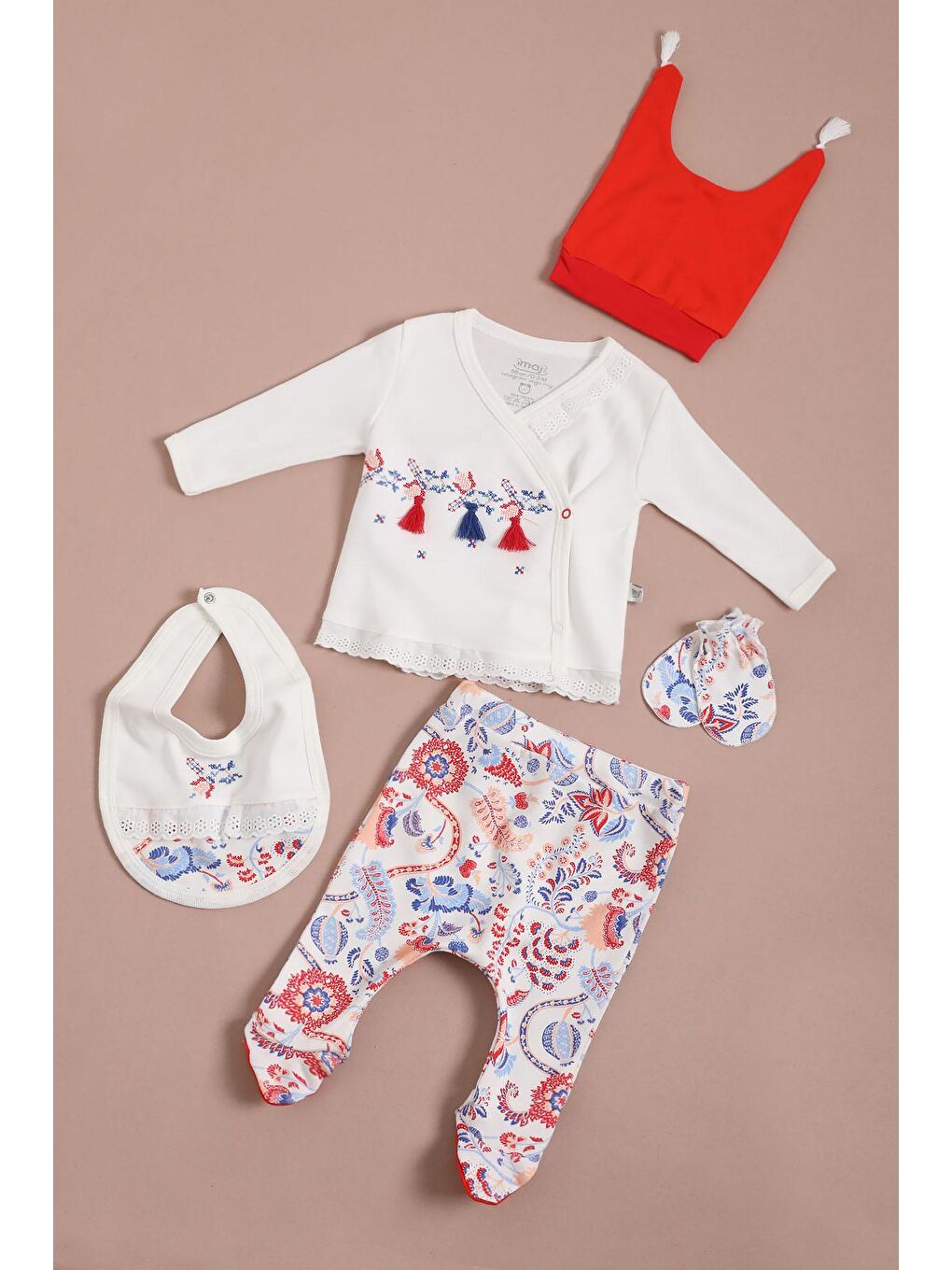 Beyaz Lalezar Desen Patikli Kız Bebek 5li Yenidoğan Zıbın Seti 16127