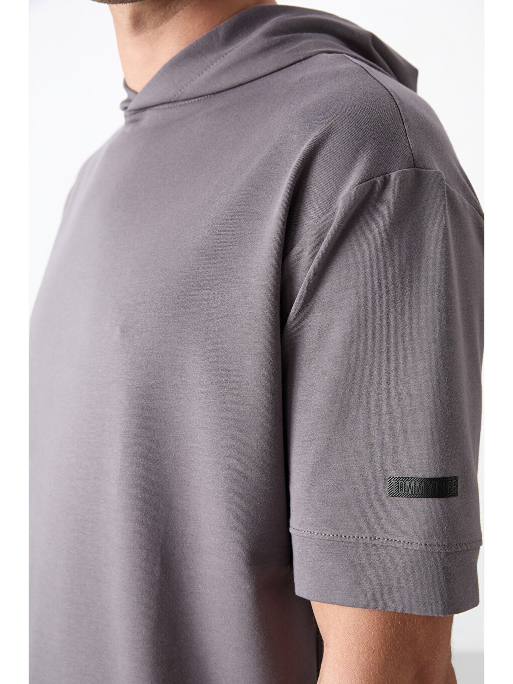 Koyu Gri Pamuklu Kalın Yumuşak Dokulu Oversize Fit Basic Erkek Tişört - 88352-1