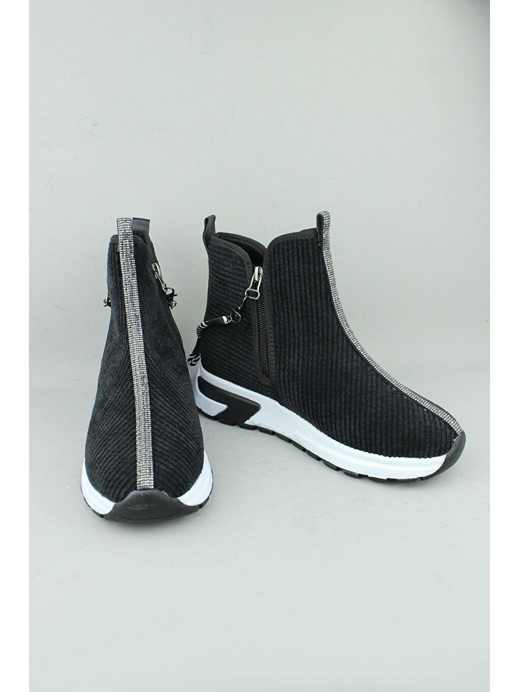 Siyah 155.685-1 Fermuarlı Kumaş Kışlık Bot Kadın-2