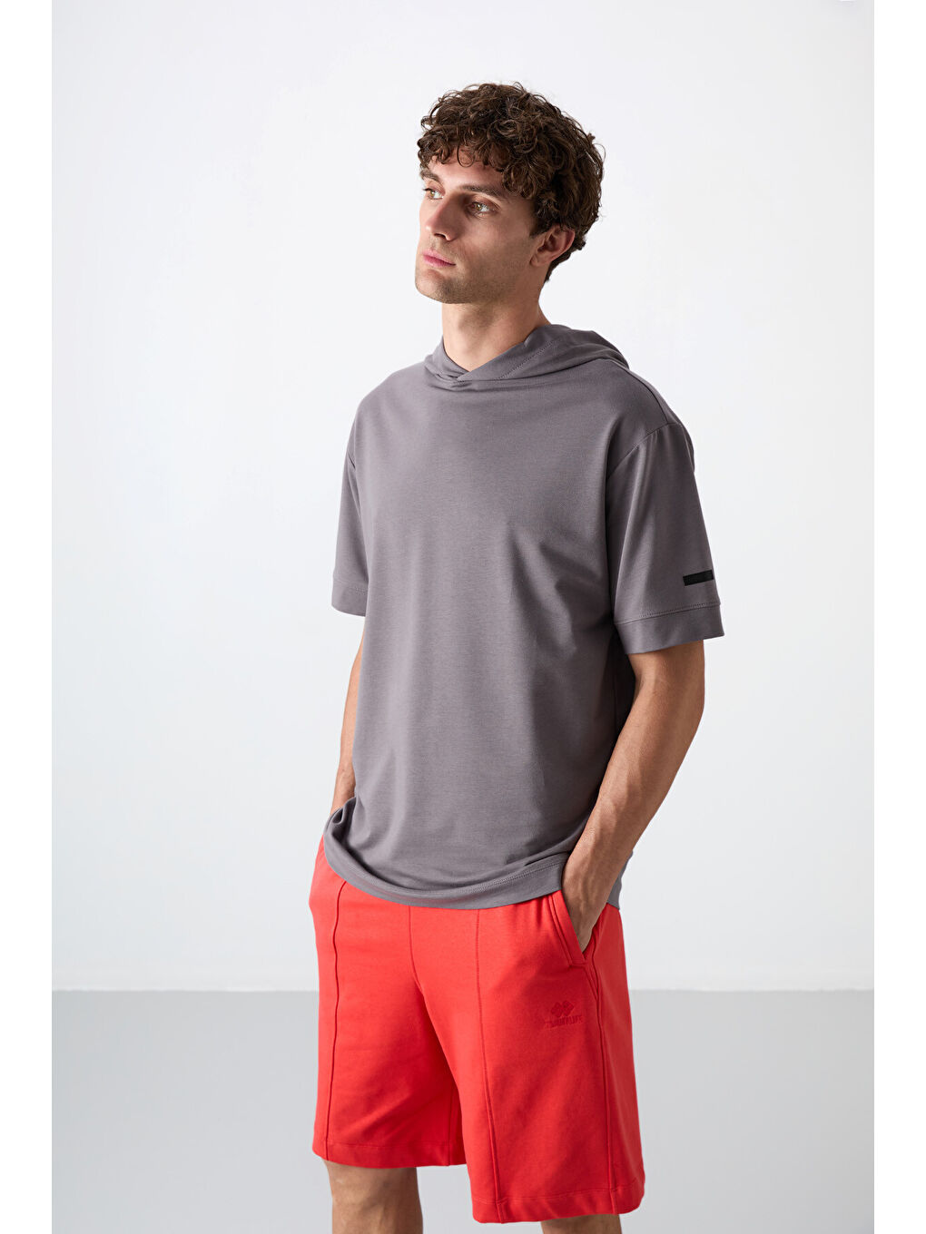 Koyu Gri Pamuklu Kalın Yumuşak Dokulu Oversize Fit Basic Erkek Tişört - 88352-3