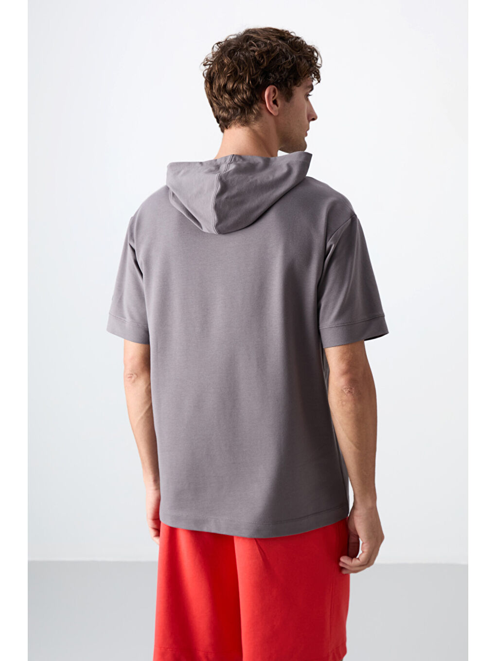 Koyu Gri Pamuklu Kalın Yumuşak Dokulu Oversize Fit Basic Erkek Tişört - 88352-4