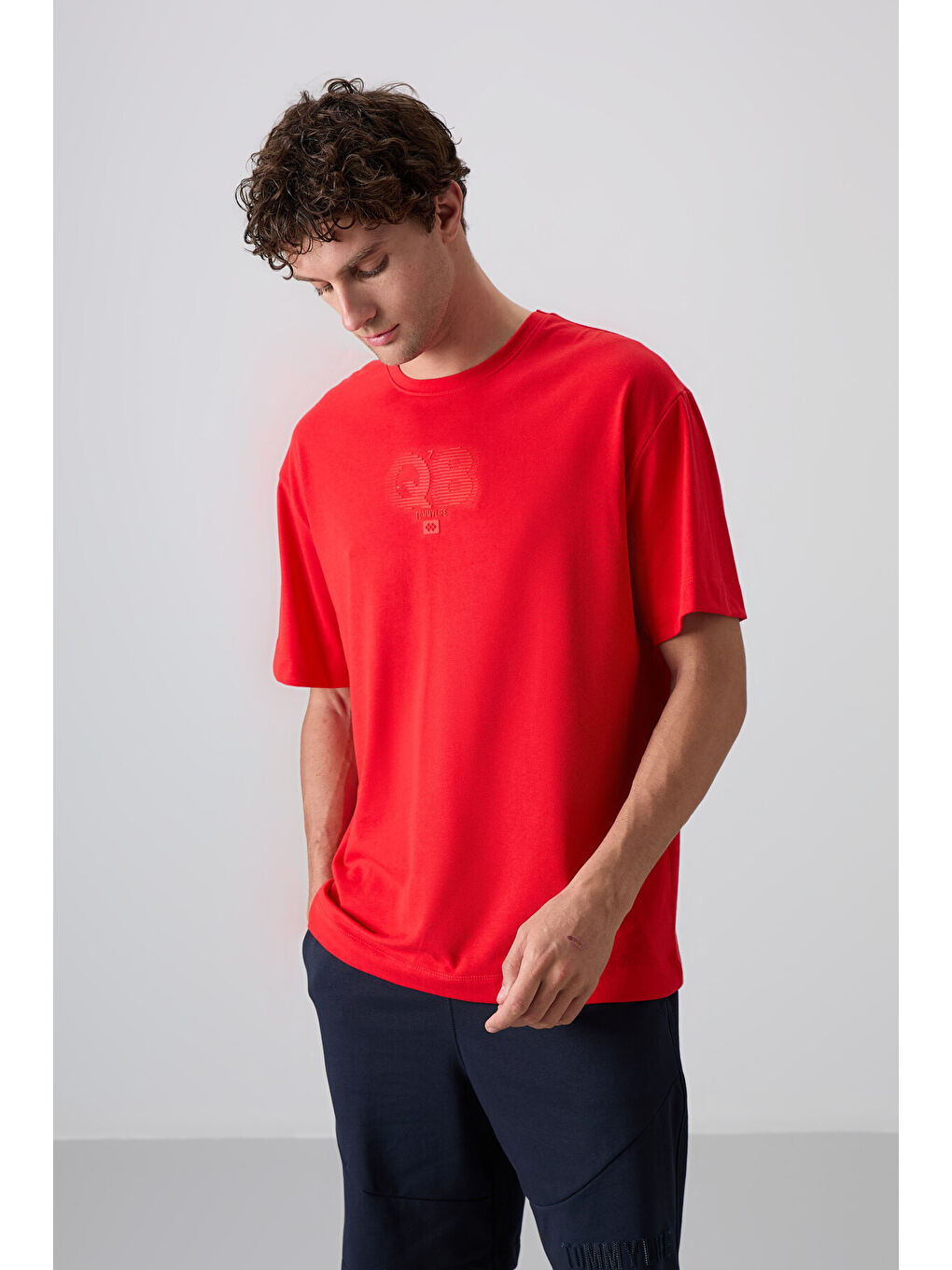 Kırmızı Fiesta Pamuklu Kalın Yumuşak Dokulu Oversize Fit Baskılı Erkek Tişört - 88333