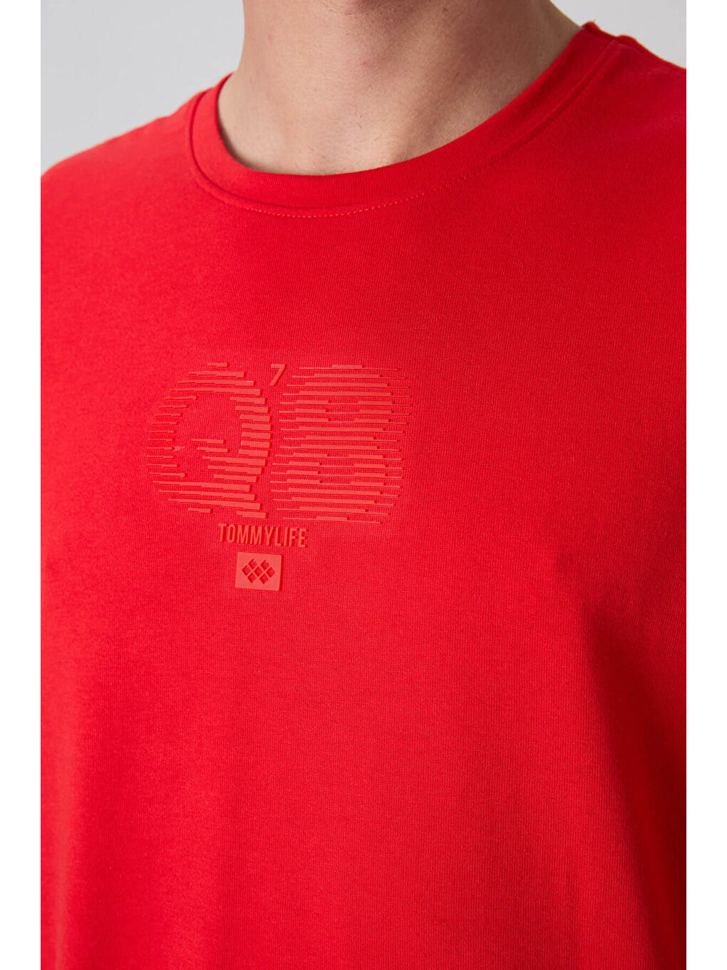 Kırmızı Fiesta Pamuklu Kalın Yumuşak Dokulu Oversize Fit Baskılı Erkek Tişört - 88333-2