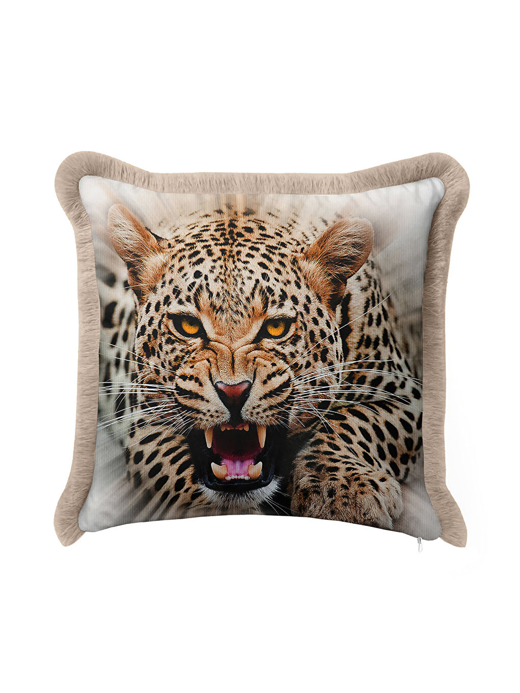 Karışık Vahşi Leopar Saçaklı Yastık Kılıfı - Doğal Safari Bohem Bej Altın Renkli Püsküllü Kırlent Kılıfı-3