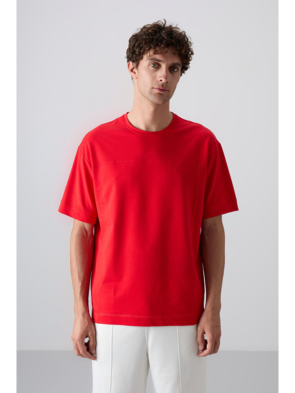 Kırmızı Fiesta Pamuklu Kalın Yumuşak Dokulu Oversize Fit Basic Erkek Tişört - 88349