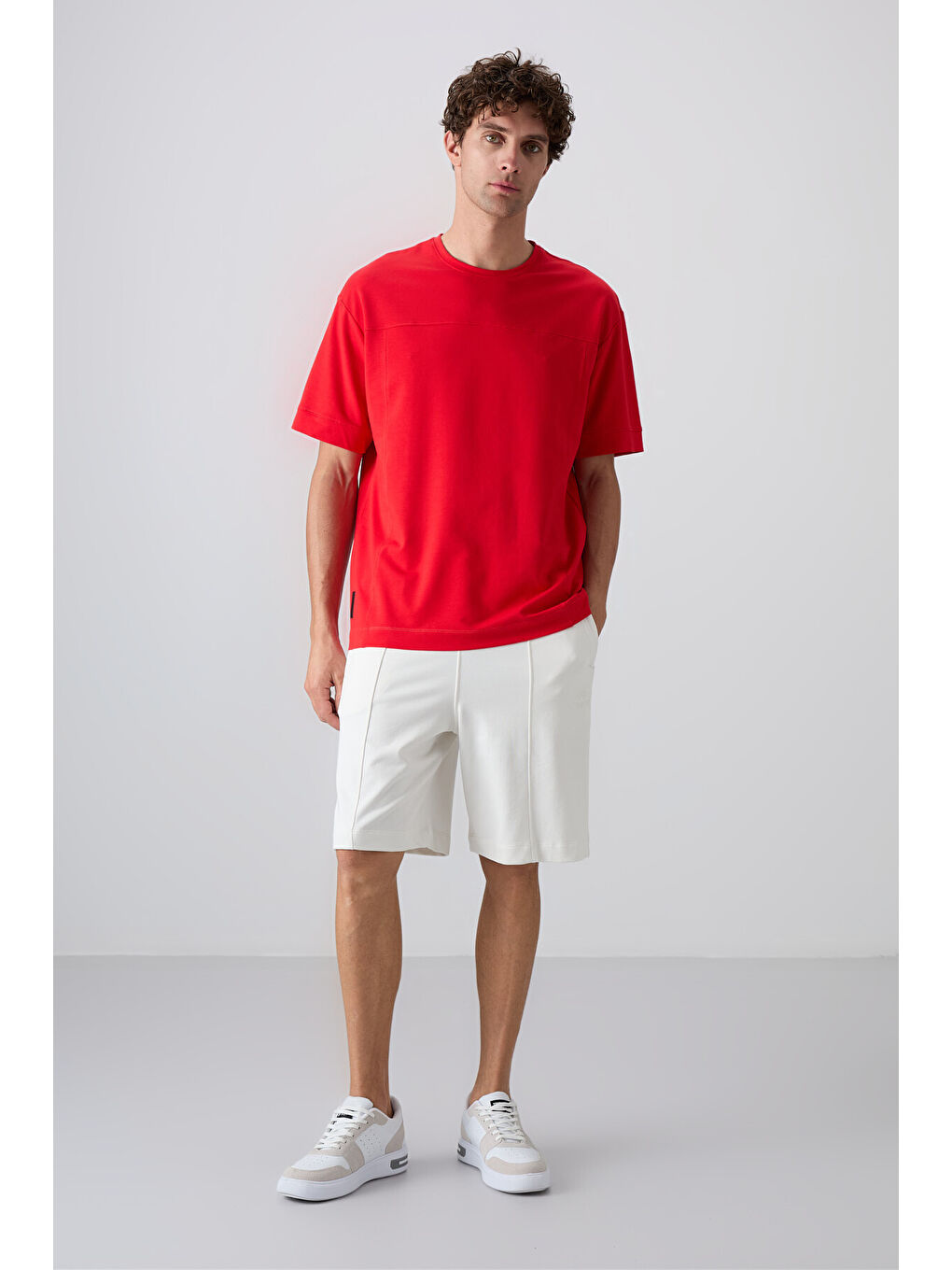 Kırmızı Fiesta Pamuklu Kalın Yumuşak Dokulu Oversize Fit Basic Erkek Tişört - 88349-2