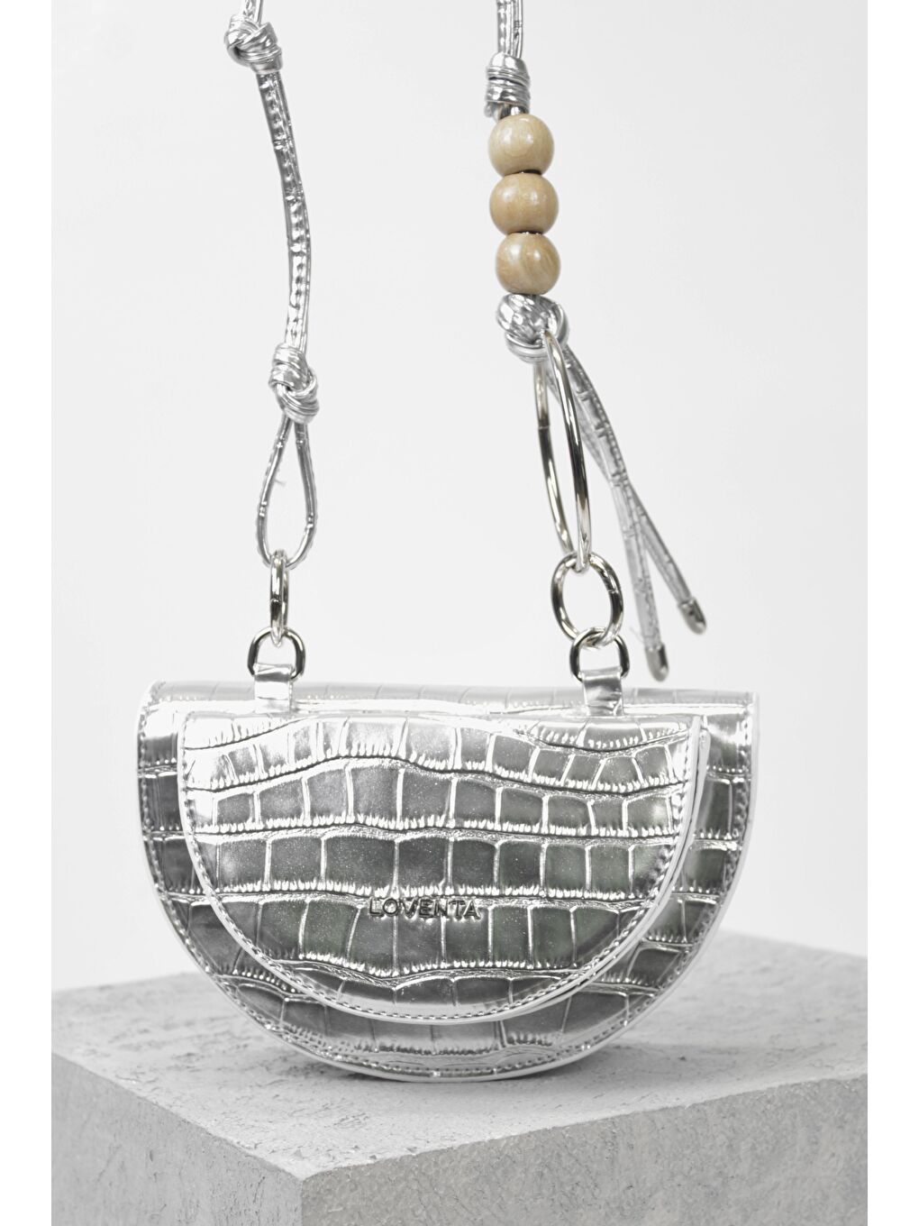 Gri Çift Kapaklı Yarım Ay Çapraz Askılı Çanta Julie-2