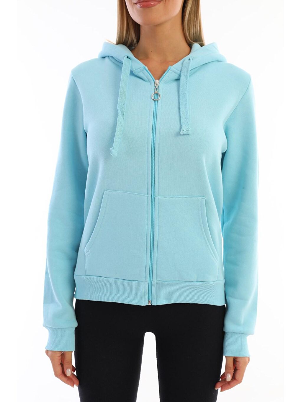 Turkuaz Fermuarlı Şardonlu Kadın Sweat-1