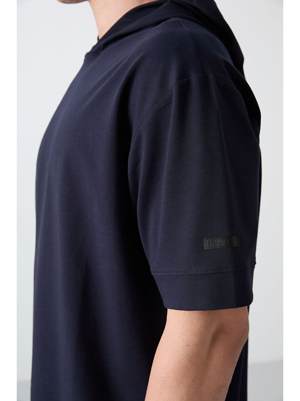 Lacivert Pamuklu Kalın Yumuşak Dokulu Oversize Fit Basic Erkek Tişört - 88352-2