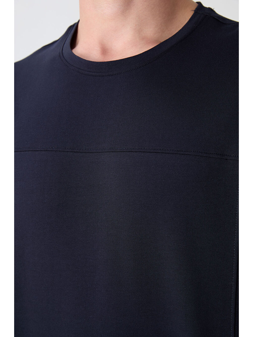 Lacivert Pamuklu Kalın Yumuşak Dokulu Oversize Fit Basic Erkek Tişört - 88349-2