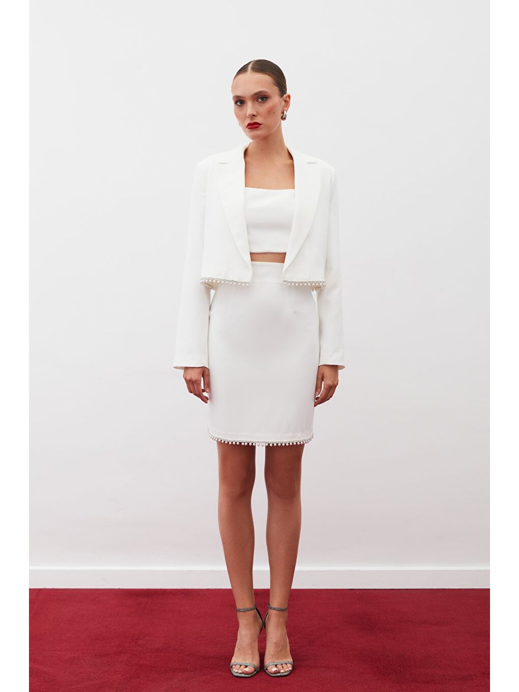 Aksesuarlı Kısa Etek - Ekru-1