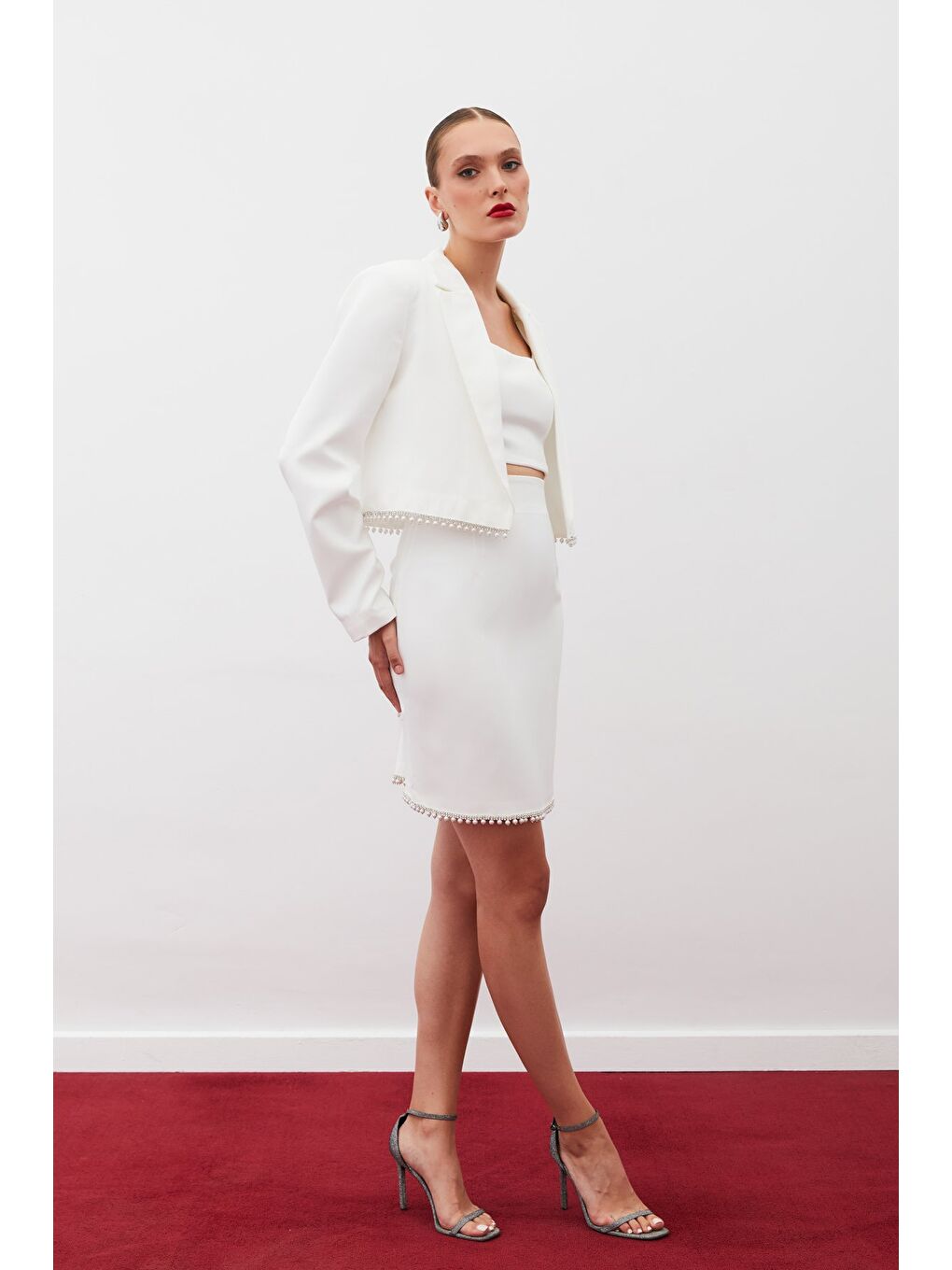 Aksesuarlı Kısa Etek - Ekru-2