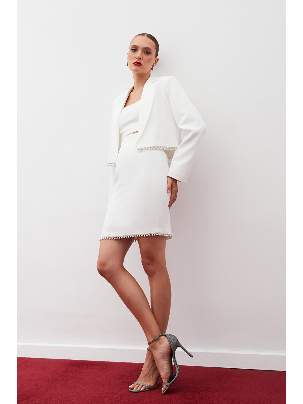 Aksesuarlı Kısa Etek - Ekru-3