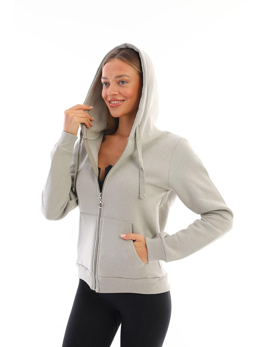 Yeşil Mint Fermuarlı Şardonlu Kadın Sweat-2