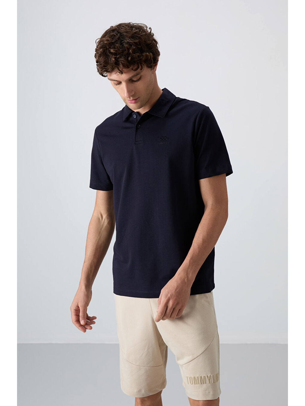 Lacivert Pamuklu Kalın Yumuşak Dokulu Standart Fit Basic Polo Yaka Erkek Tişört - 88348