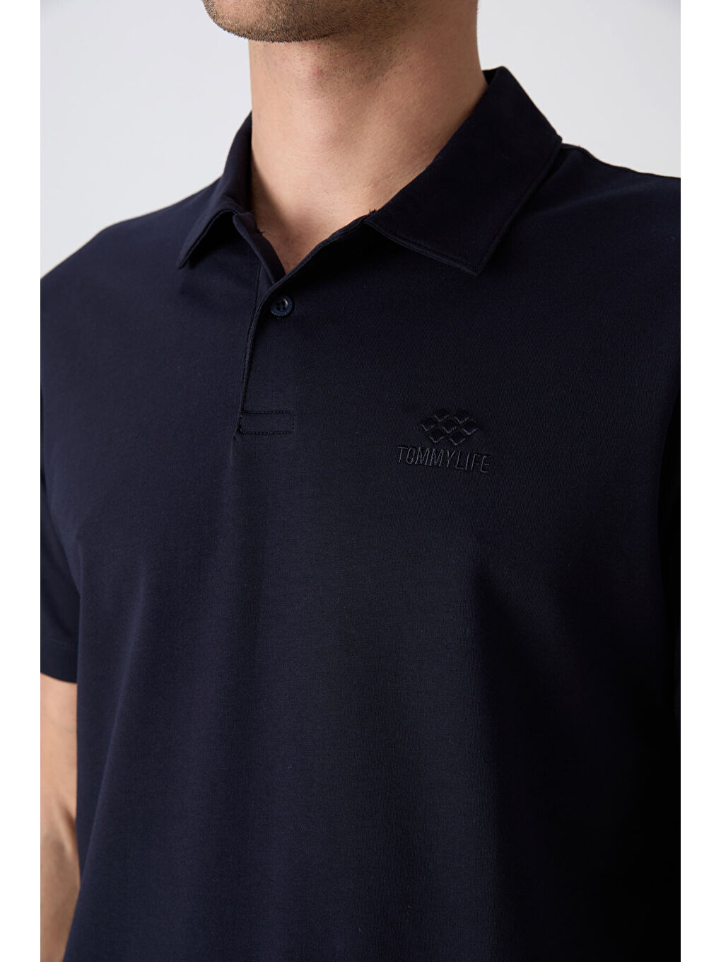 Lacivert Pamuklu Kalın Yumuşak Dokulu Standart Fit Basic Polo Yaka Erkek Tişört - 88348-2