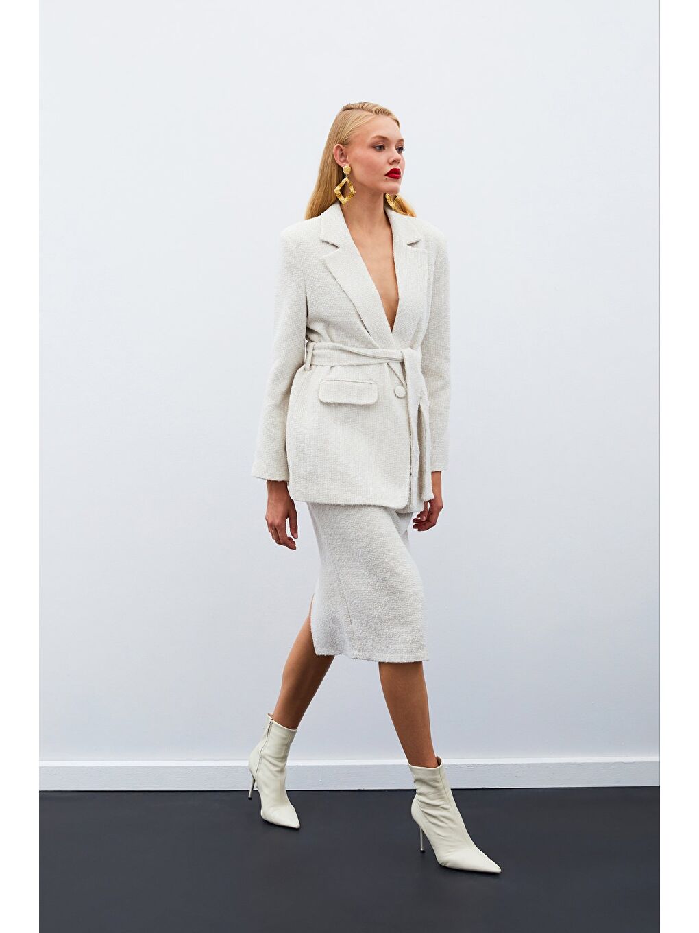 Bej Midi Boy Tüvit Etek - Taş-1