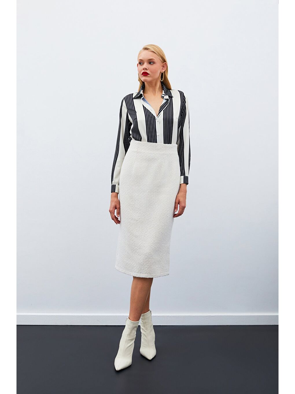 Bej Midi Boy Tüvit Etek - Taş-2