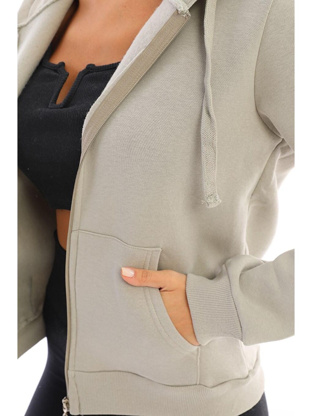 Yeşil Mint Fermuarlı Şardonlu Kadın Sweat-4